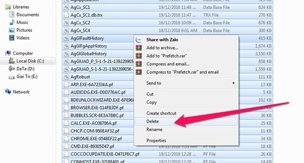 Tiến hành xóa bộ nhớ Cache