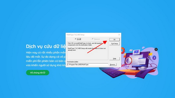 chọn cài đặt và nhấp vào ok