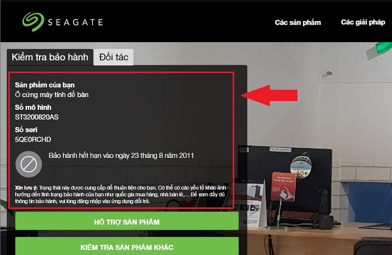 Bước 3 check bảo hành ổ cứng seagate