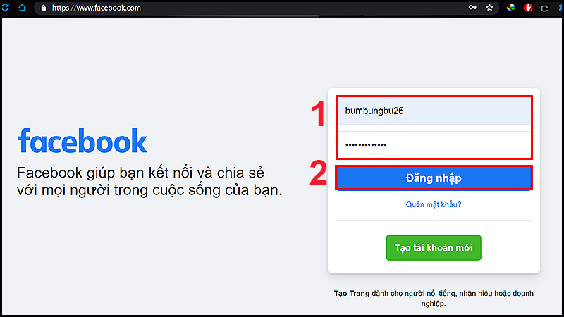 đăng nhập vào Facebook