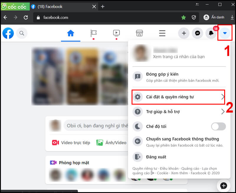  Cài Đặt & Quyền riêng tư rồi chọn tiếp Cài đặt