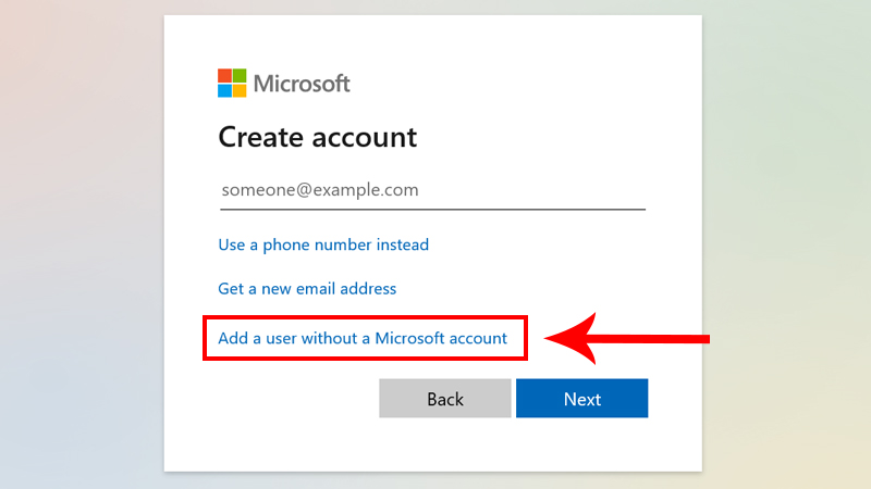 Add a user without a Microsoft account