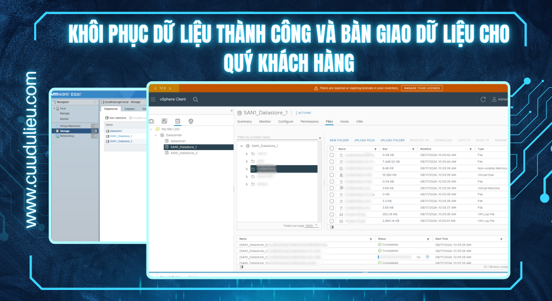 Bàn giao dữ liệu đầy đủ cho khách, không ghi đè ổ gốc.