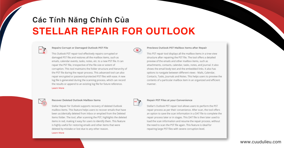 Các tính năng chính của Stellar Repair for Outlook