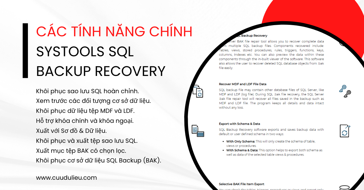 Các tính năng chính của SysTools SQL Backup Recovery