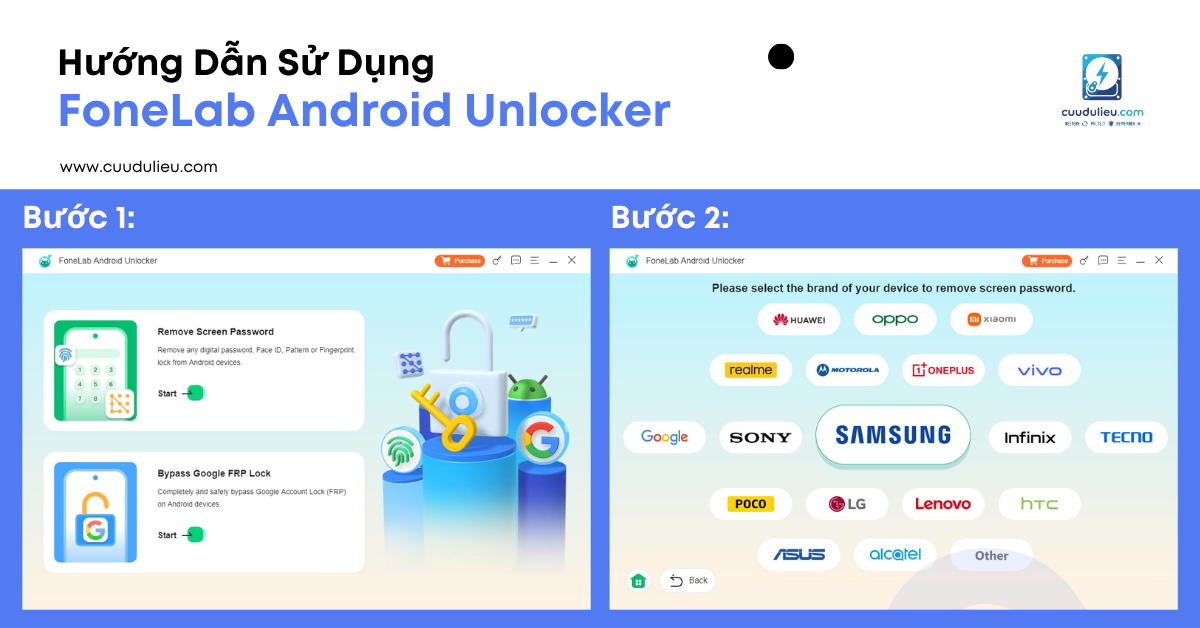 Hướng dẫn sử dụng FoneLab Android Unlocker bước 1 và 2