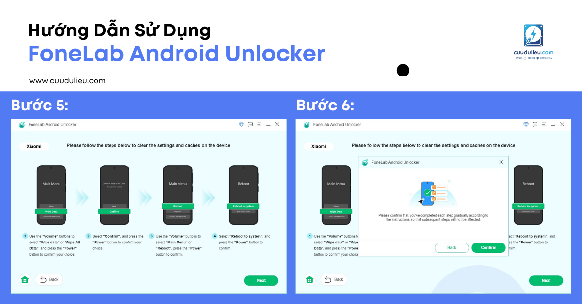 Hướng dẫn sử dụng FoneLab Android Unlocker bước 5 và 6