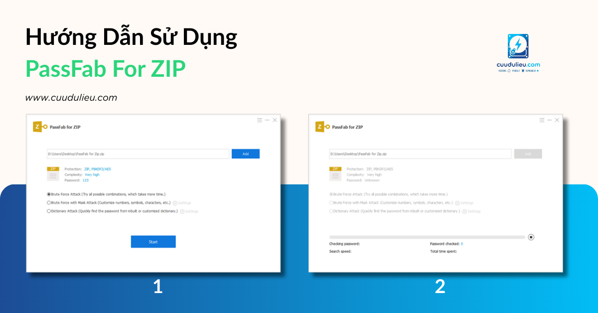 Hướng dẫn sử dụng PassFab for ZIP bước 1 và 2