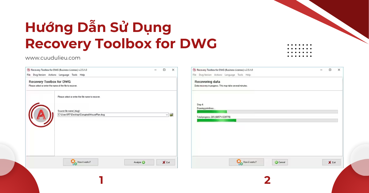 Hướng dẫn sử dụng Recovery Toolbox for DWG bước 1 và 2