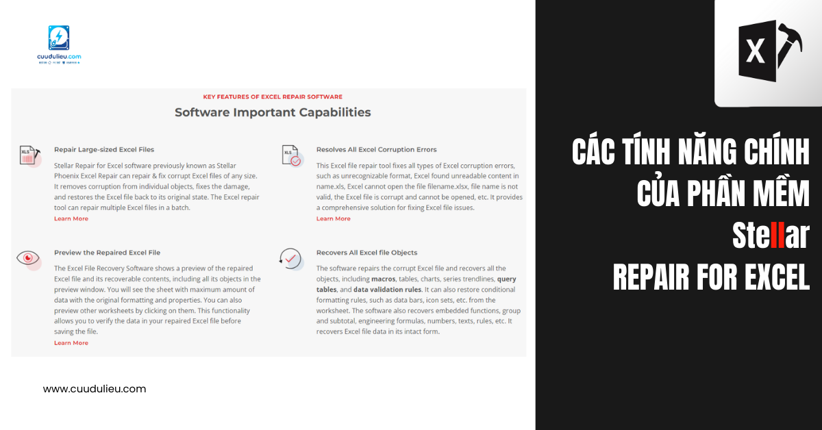 Các tính năng nổi bật của Stellar repair for excel