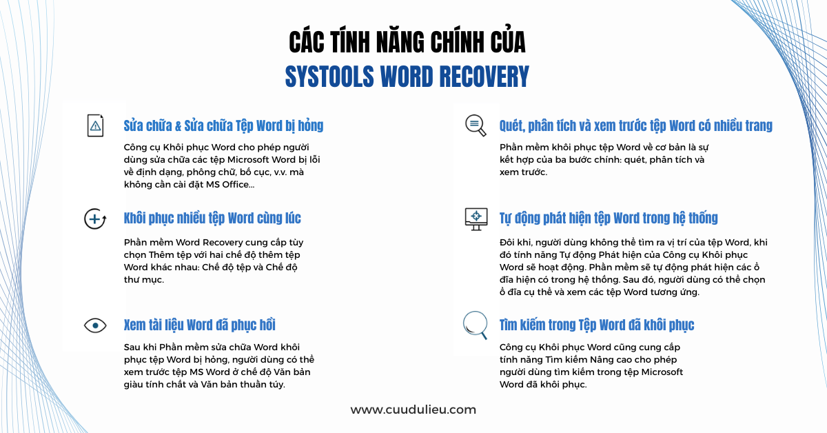 Các tính năng chính của Systools Word Recovery