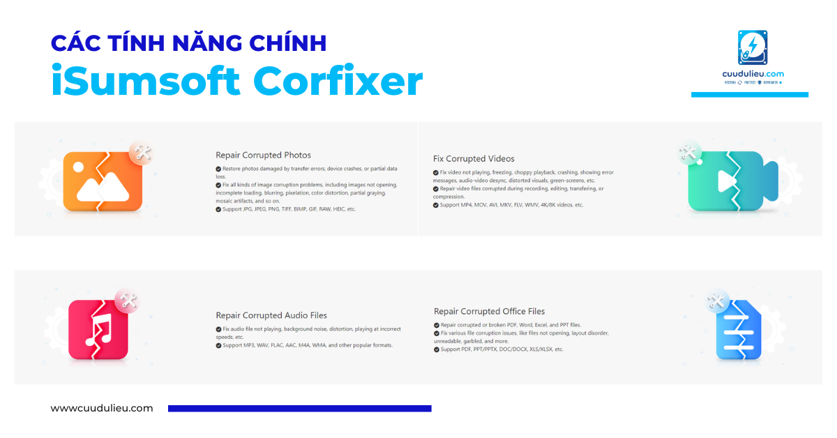 Các tính năng chính của iSumsoft Corfixer