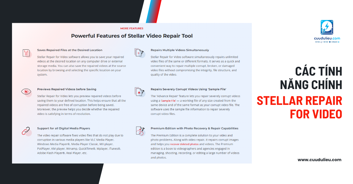 Các tính năng chính Stellar Repair for Video
