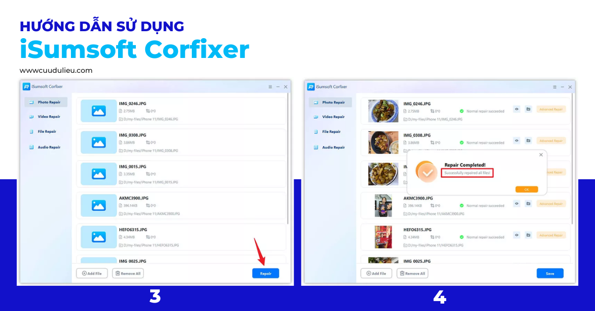 Hướng dẫn sử dụng iSumsoft Corfixer bước 3 và 4
