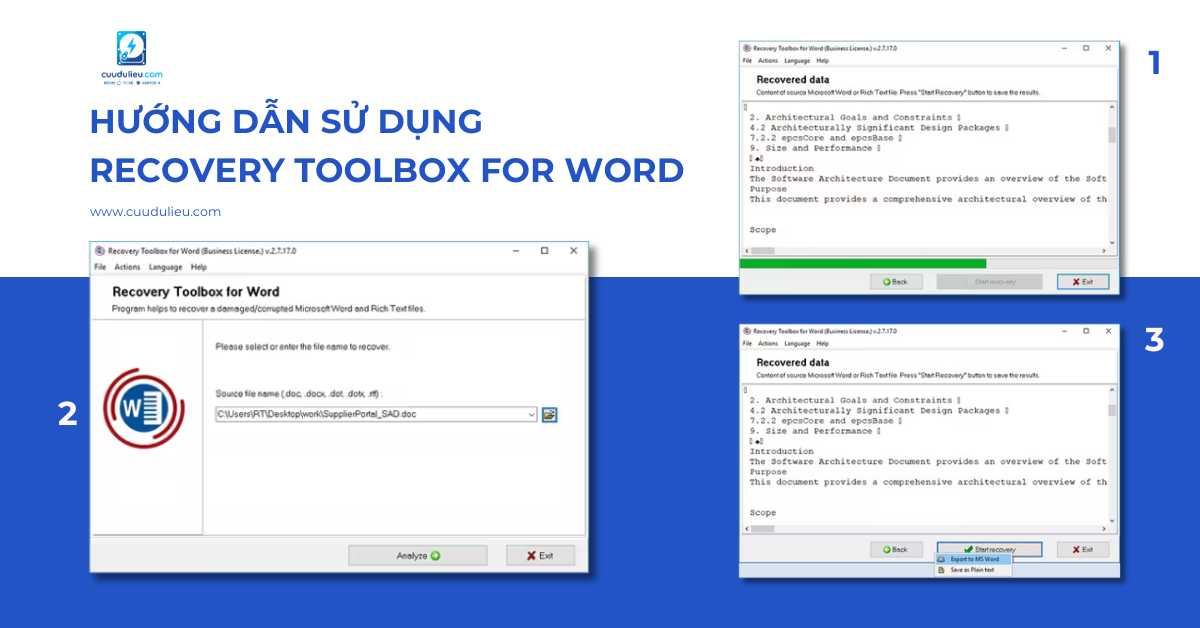 Hướng dẫn sử dụng Recovery Toolbox for Word bước 1, 2 và 3