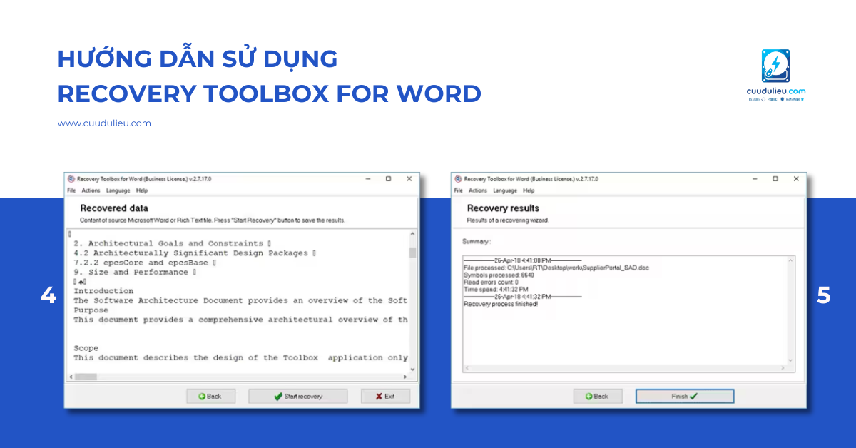 Hướng dẫn sử dụng Recovery Toolbox for Word bước 4 và 5