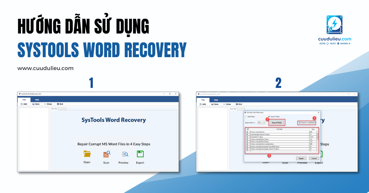 Hướng dẫn sử dụng SysTools Word Recovery bước 1 và 2