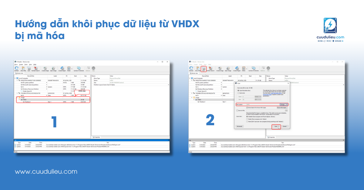 Hướng dẫn khôi phục dữ liệu từ vhdx bị mã hóa bước 1 và 2
