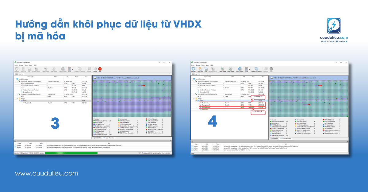 Hướng dẫn khôi phục dữ liệu từ vhdx bị mã hóa bước 3 và 4